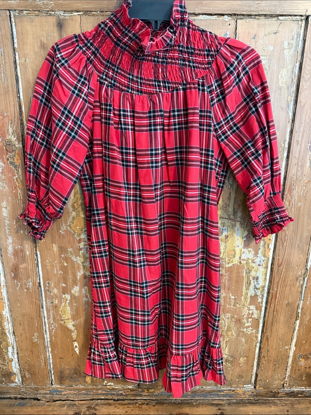 Sugarlips Women’s Red Plaid Smocked Neck Dress